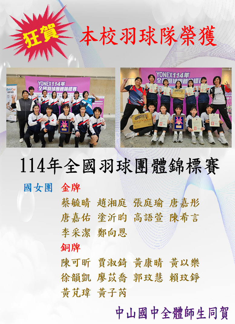 114年全國羽球團體錦標賽國女團金牌、銅