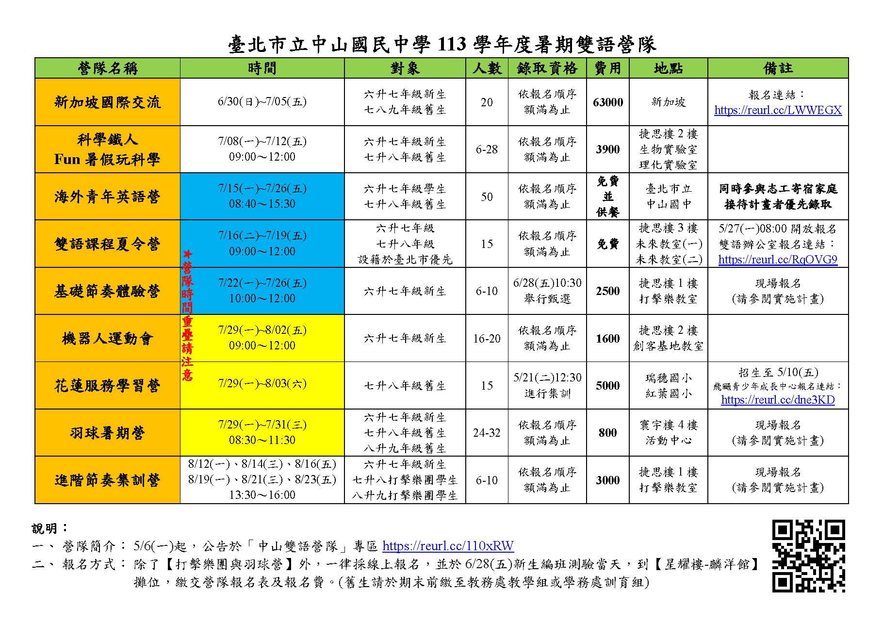 營隊課程表